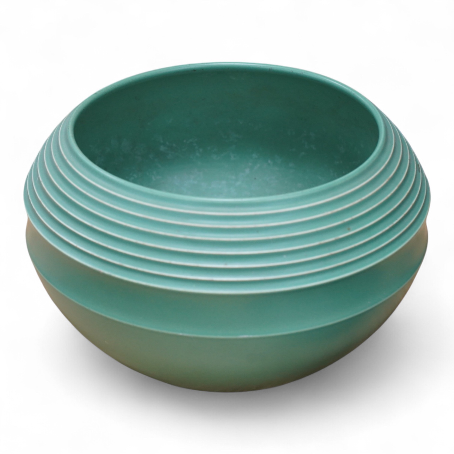 Keith Murray for Wedgwood green glazed ribbed bowl, signed and stamped to the base, 25cm in diameter